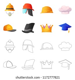 Isolated object of headwear and cap logo. Set of headwear and accessory stock vector illustration.