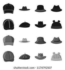 Isolated object of headwear and cap logo. Collection of headwear and accessory vector icon for stock.