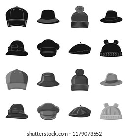 Isolated object of headwear and cap logo. Set of headwear and accessory stock symbol for web.