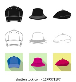 Isolated object of headwear and cap logo. Set of headwear and accessory stock vector illustration.