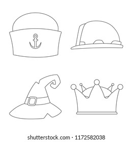 Isolated object of headwear and cap sign. Collection of headwear and accessory stock vector illustration.