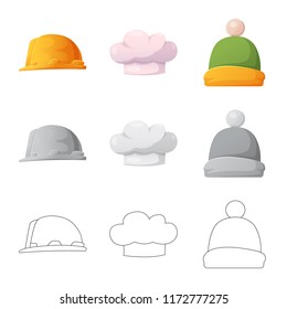 Isolated object of headwear and cap sign. Collection of headwear and accessory stock vector illustration.
