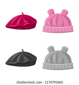 Isolated object of headwear and cap sign. Set of headwear and accessory stock vector illustration.