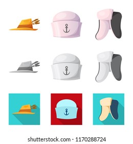 Isolated object of headwear and cap symbol. Set of headwear and accessory stock vector illustration.