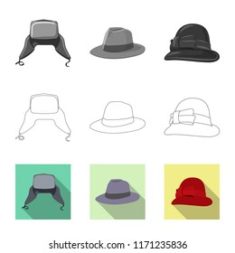 Isolated object of headwear and cap symbol. Collection of headwear and accessory stock vector illustration.