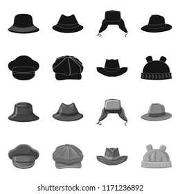 Isolated object of headwear and cap symbol. Set of headwear and accessory stock symbol for web.