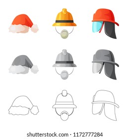 Isolated object of headwear and cap symbol. Collection of headwear and accessory stock symbol for web.