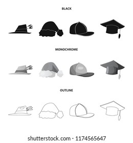 Isolated object of headwear and cap symbol. Collection of headwear and accessory stock symbol for web.