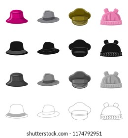 Isolated object of headwear and cap symbol. Collection of headwear and accessory vector icon for stock.