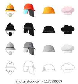 Isolated object of headwear and cap symbol. Set of headwear and accessory stock vector illustration.