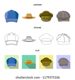 Isolated object of headwear and cap symbol. Set of headwear and accessory stock symbol for web.