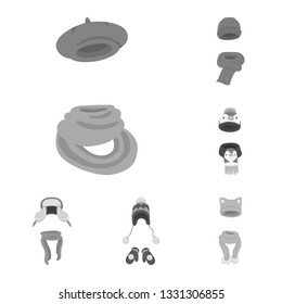 Isolated object of headwear  and fashion  icon. Set of headwear  and cold stock vector illustration.