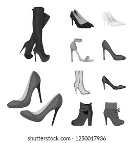 Isolated object of heel and high icon. Collection of heel and stiletto stock vector illustration.