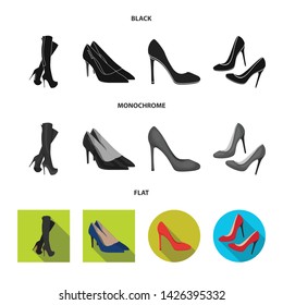 Isolated object of heel and high icon. Collection of heel and stiletto stock vector illustration.