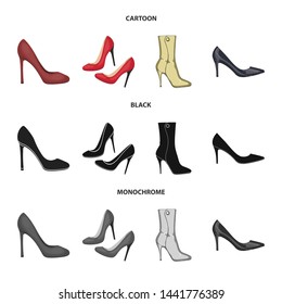 Isolated object of heel and high logo. Set of heel and stiletto stock symbol for web.