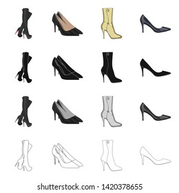 Isolated object of heel and high sign. Set of heel and stiletto stock symbol for web.