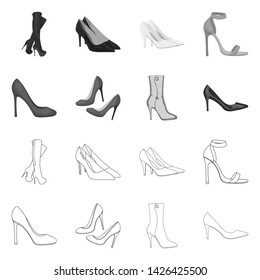 Isolated object of heel and high symbol. Collection of heel and stiletto stock vector illustration.