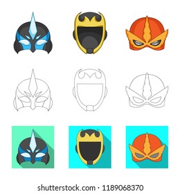 Isolated object of hero and mask icon. Collection of hero and superhero stock vector illustration.