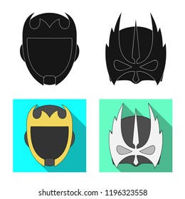 Isolated object of hero and mask icon. Collection of hero and superhero stock vector illustration.