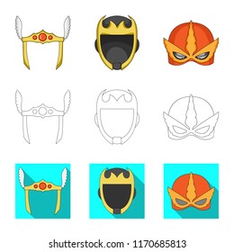 Isolated object of hero and mask logo. Collection of hero and superhero stock symbol for web.