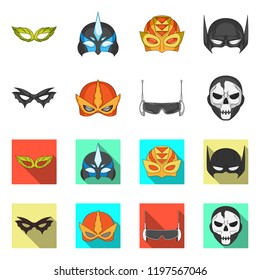 Isolated object of hero and mask logo. Collection of hero and superhero stock symbol for web.