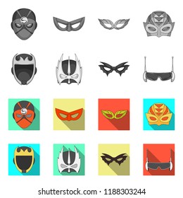 Isolated object of hero and mask sign. Set of hero and superhero stock vector illustration.