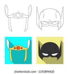 Isolated object of hero and mask sign. Collection of hero and superhero stock vector illustration.