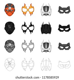 Isolated object of hero and mask symbol. Collection of hero and superhero stock symbol for web.