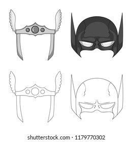 Isolated object of hero and mask symbol. Set of hero and superhero stock symbol for web.