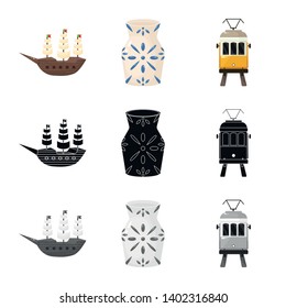 Isolated object of  and historic logo. Collection of  and country stock vector illustration.
