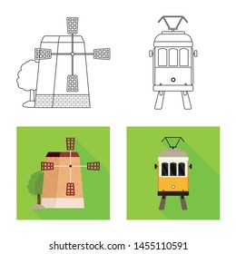 Isolated object of and historic sign. Collection of and country stock vector illustration.