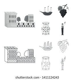 Isolated object of  and historic symbol. Set of  and country stock vector illustration.