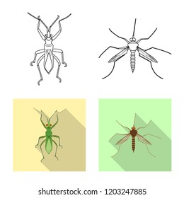 Isolated object of insect and fly icon. Set of insect and element vector icon for stock.