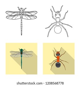 Isolated object of insect and fly icon. Collection of insect and element stock vector illustration.