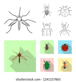 Isolated object of insect and fly icon. Set of insect and element vector icon for stock.