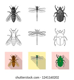 Isolated object of insect and fly icon. Set of insect and element stock symbol for web.