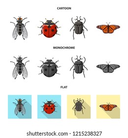 Isolated object of insect and fly logo. Collection of insect and element stock vector illustration.