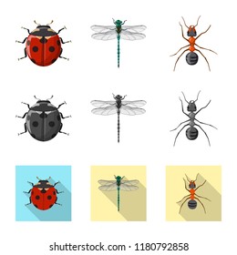 Isolated object of insect and fly sign. Collection of insect and element vector icon for stock.