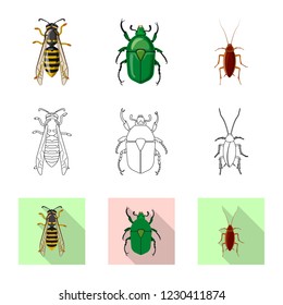 Isolated object of insect and fly sign. Collection of insect and element vector icon for stock.