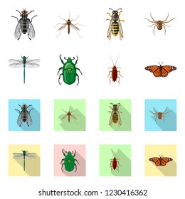 Isolated object of insect and fly sign. Collection of insect and element stock vector illustration.