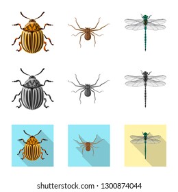 Isolated object of insect and fly sign. Collection of insect and element vector icon for stock.