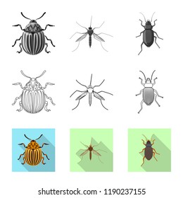 Isolated object of insect and fly symbol. Set of insect and element stock vector illustration.