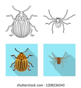 Isolated object of insect and fly symbol. Collection of insect and element vector icon for stock.