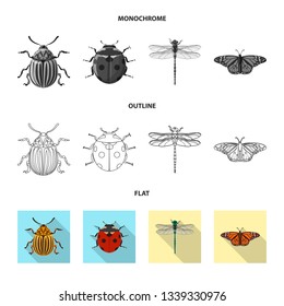 Isolated object of insect and fly symbol. Collection of insect and element stock vector illustration.