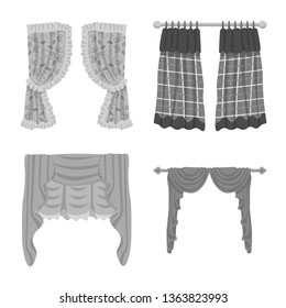 Isolated object of interior and cornice symbol. Set of interior and drapes vector icon for stock.