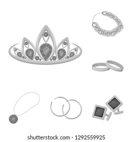 Isolated object of jewelery and necklace sign. Collection of jewelery and pendent stock vector illustration.