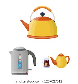 Isolated object of kettle and tea icon. Set of kettle and electric stock vector illustration.