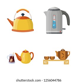 Isolated object of kettle and tea logo. Collection of kettle and electric stock vector illustration.