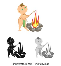 Isolated object of kid and prehistoric symbol. Collection of kid and stones vector icon for stock.