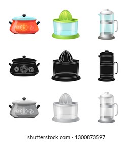 Isolated object of kitchen and cook icon. Collection of kitchen and appliance stock vector illustration.